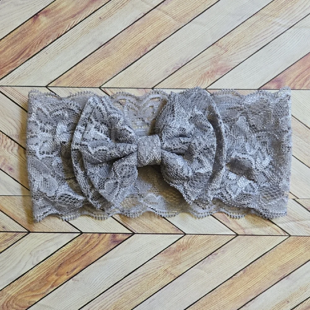 Lace Bowknot Headbands Gray & Beige Elastic Bow Headwraps Baby Girl Hairbands